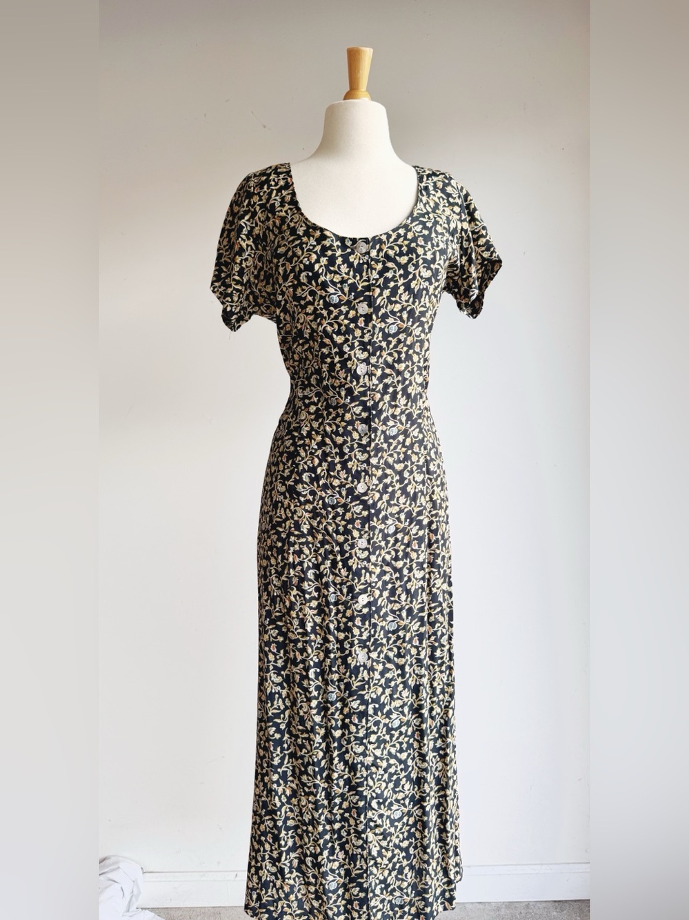 Vintage Wet Seal 90s Floral Lace Up Button Front Maxi Dress M L